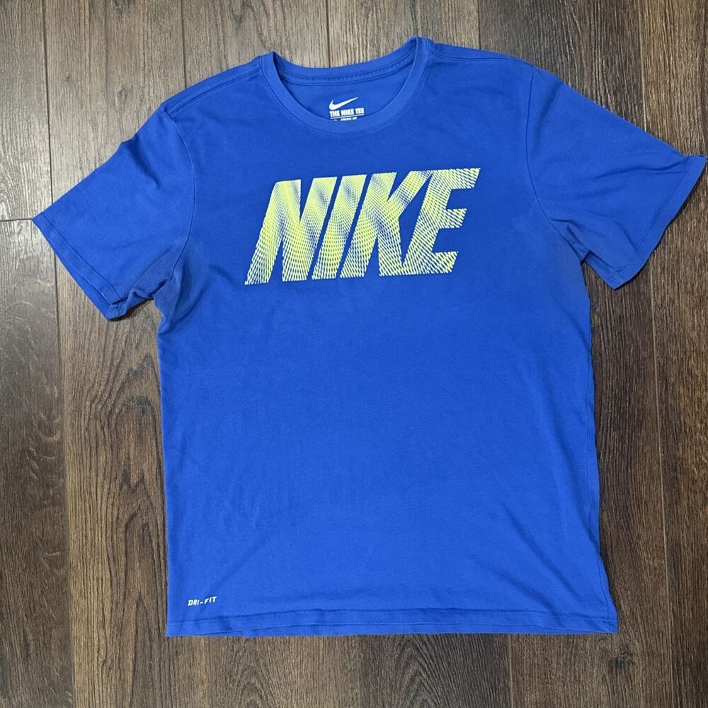 Nike DRI-FIT Graphic T-Shirt Men's Blue Short Sleeve Activewear Top Mens Large - Picture 1 of 7